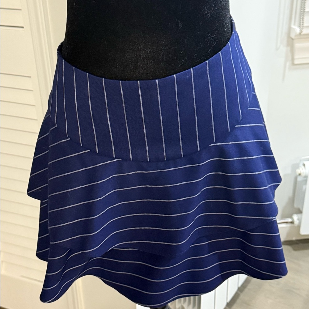 Alice + Olivia Blue and White Striped Mini Skirt